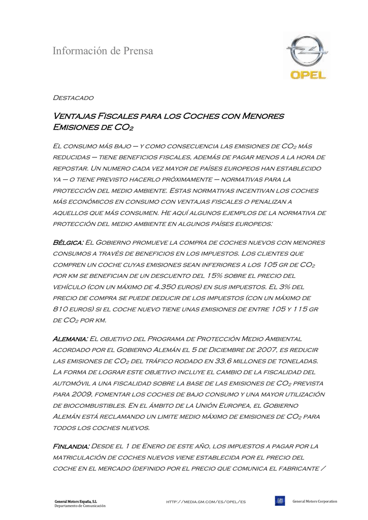Ventajas Fiscales para los Coches con Menores Emisiones de CO2