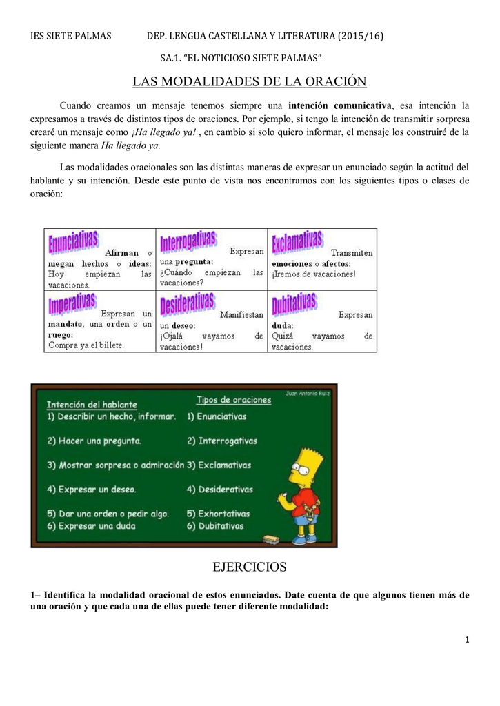 las modalidades de la oración ejercicios