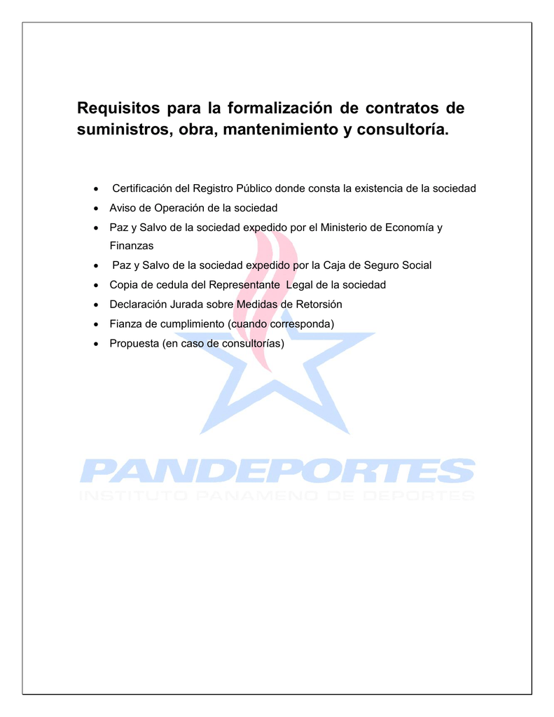 Requisitos para la formalización de contratos de