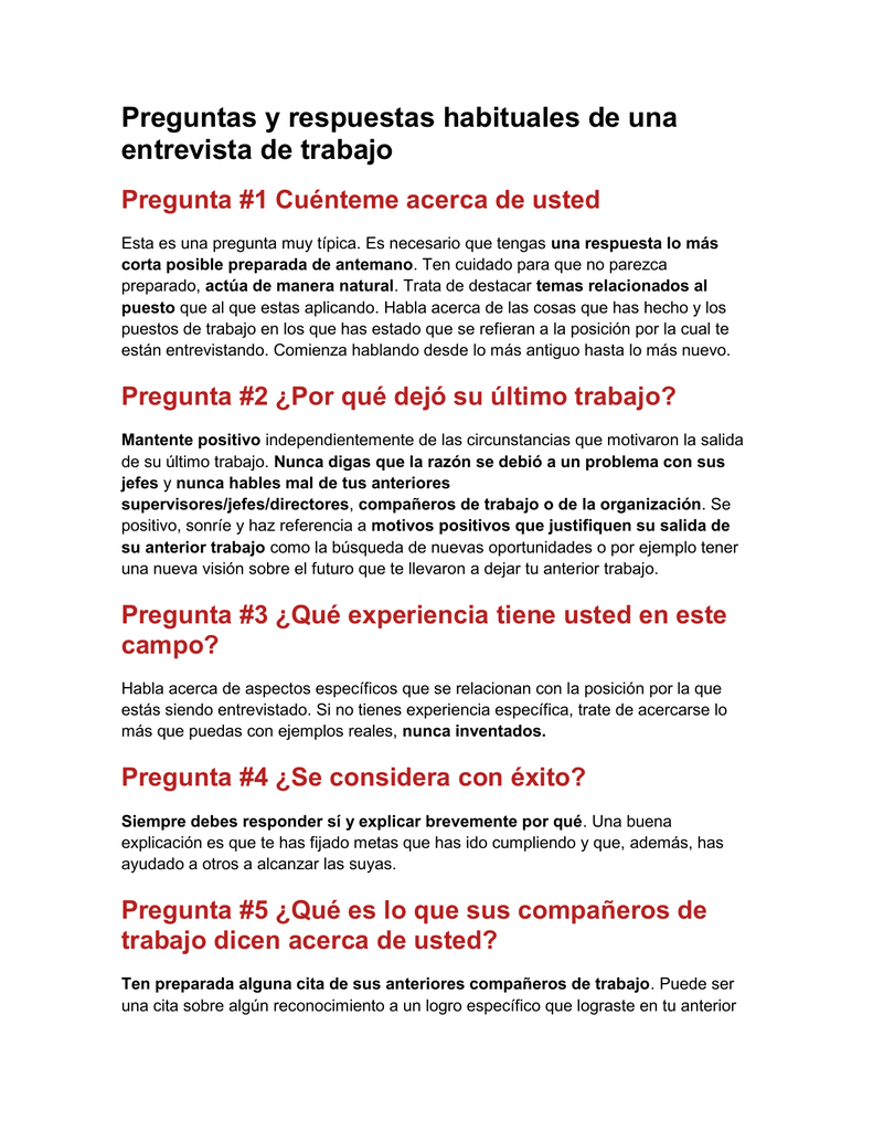 Preguntas y respuestas habituales de una entrevista de trabajo