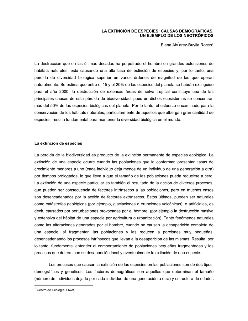 LA EXTINCIÓN DE ESPECIES CAUSAS DEMOGRÁFICAS. UN