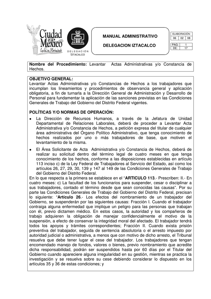 Formato Acta Administrativa Por Desobediencia Amonestaci
