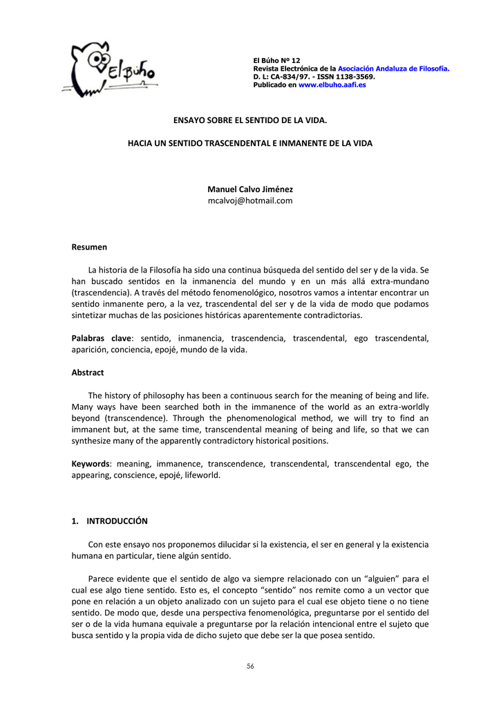 ensayo sobre el sentido de la vida. El Búho