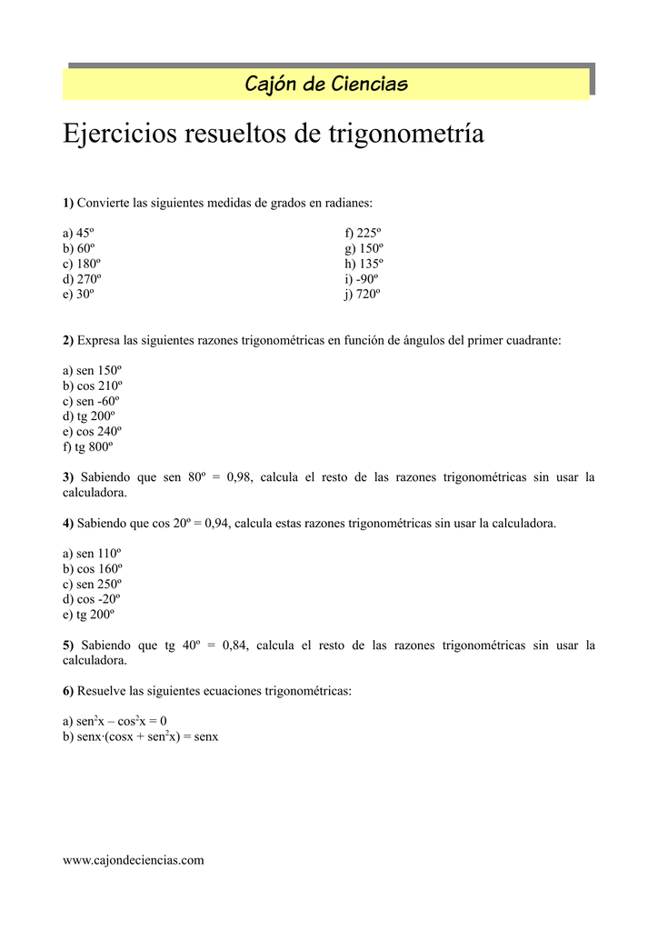 Ejercicios resueltos de trigonometría