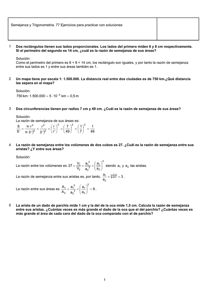 Semejanza y Trigonometria. 77 Ejercicios para practicar con