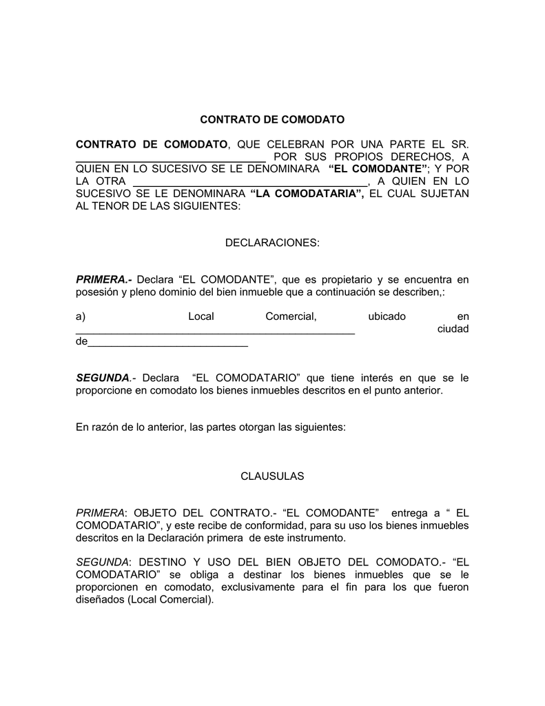 contrato de comodato contrato de comodato, que celebran por una