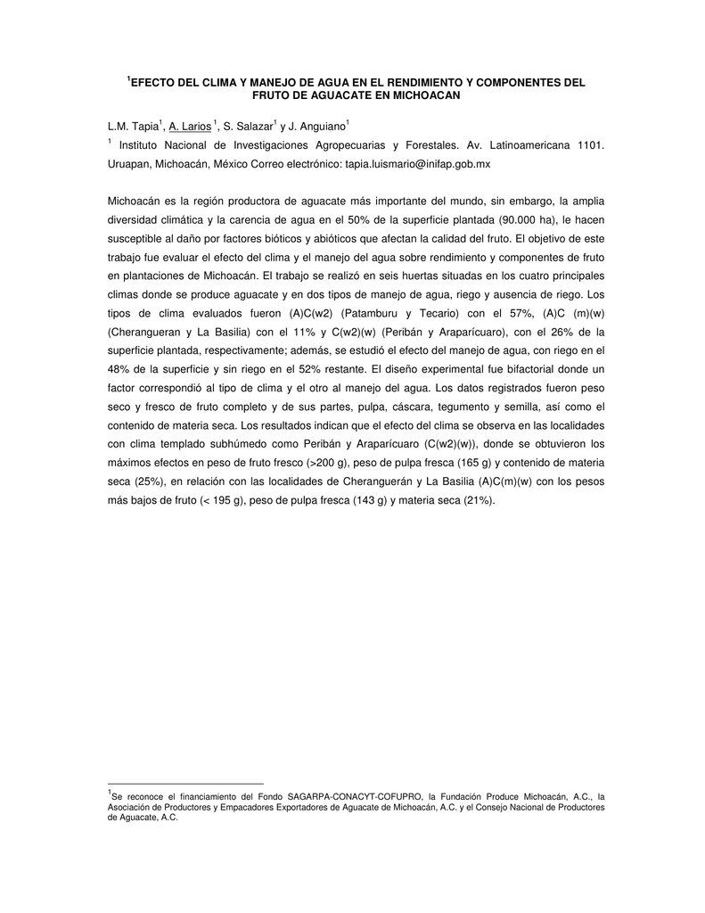 RESUMEN Efecto del clima y manejo de agua en el rendimiento y