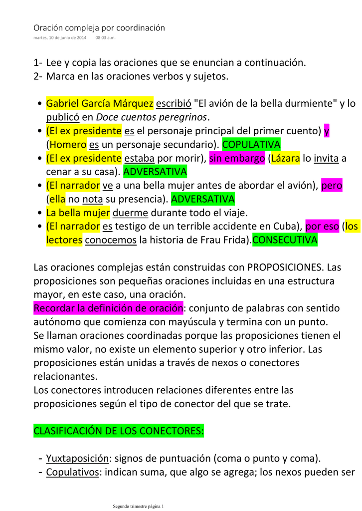 1 Lee y copia las oraciones que se enuncian a continuación. 2