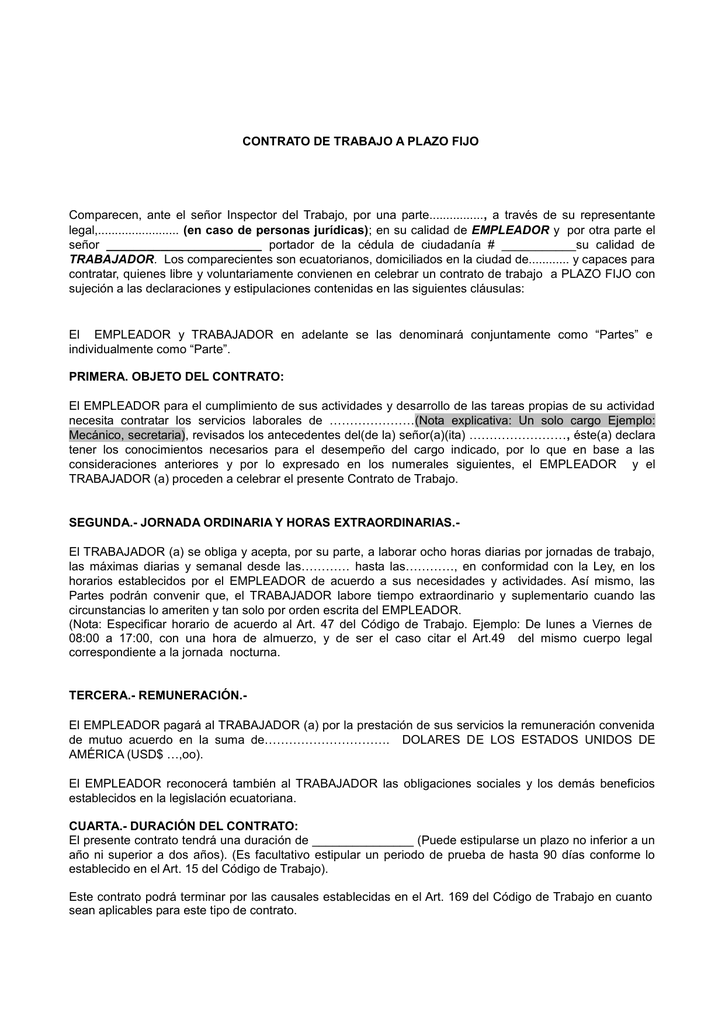Ejemplos De Tipos De Contratos Laborales Colección de
