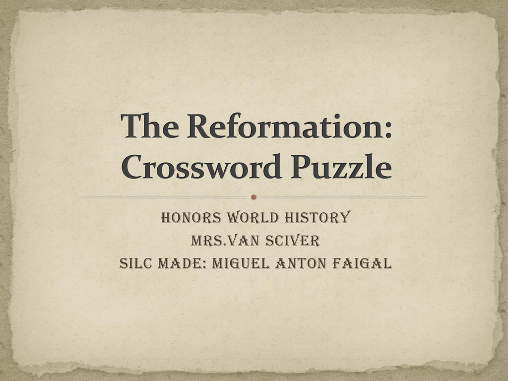 The Reformation Crossword Puzzle