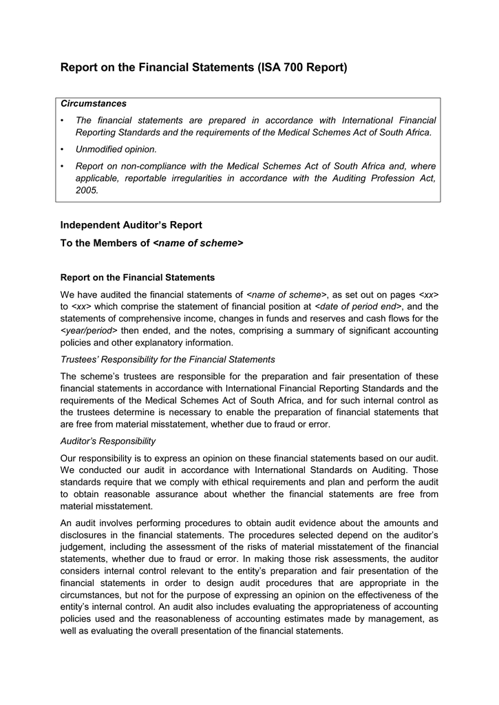 ISA 700 auditor report template