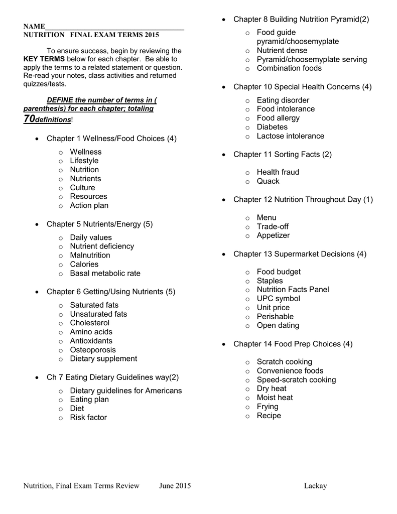 Nutrition And Wellness Final Exam Study Guide 2015