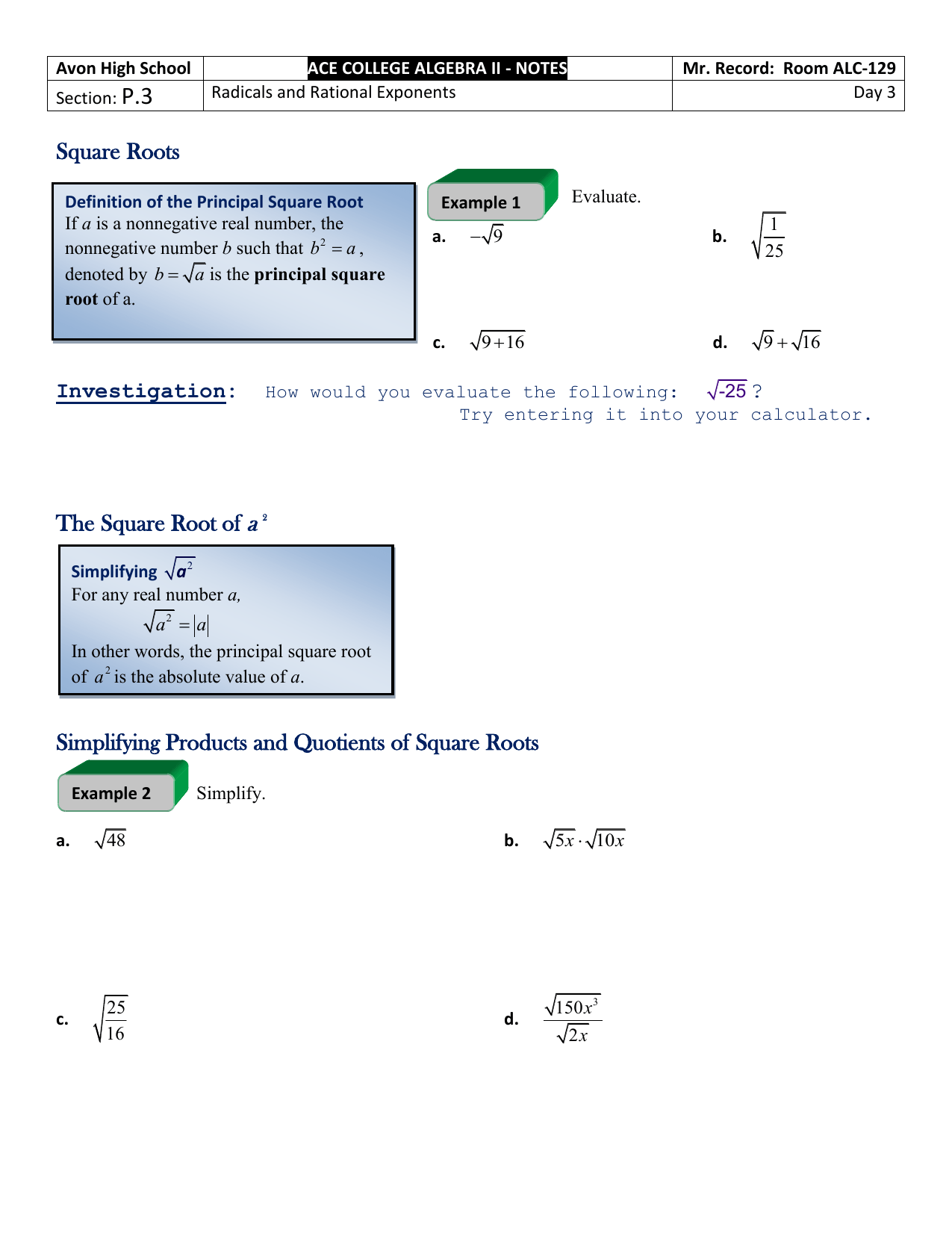 P.3 Radicals and Rational Exponents