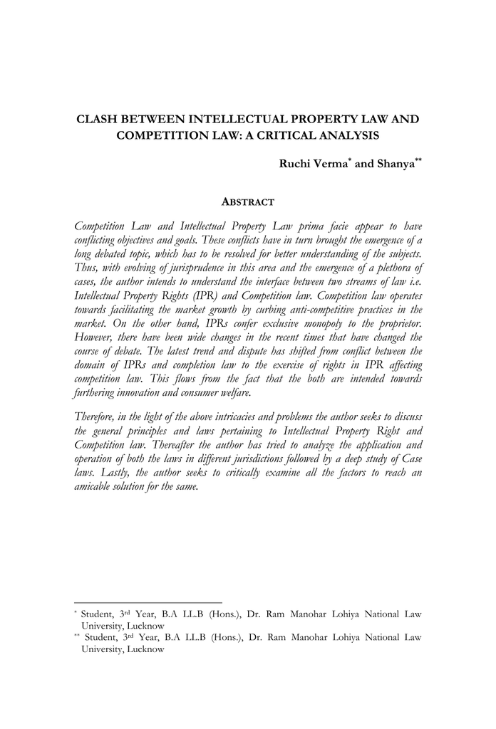 2. Objectives Of IPR And Competition Law