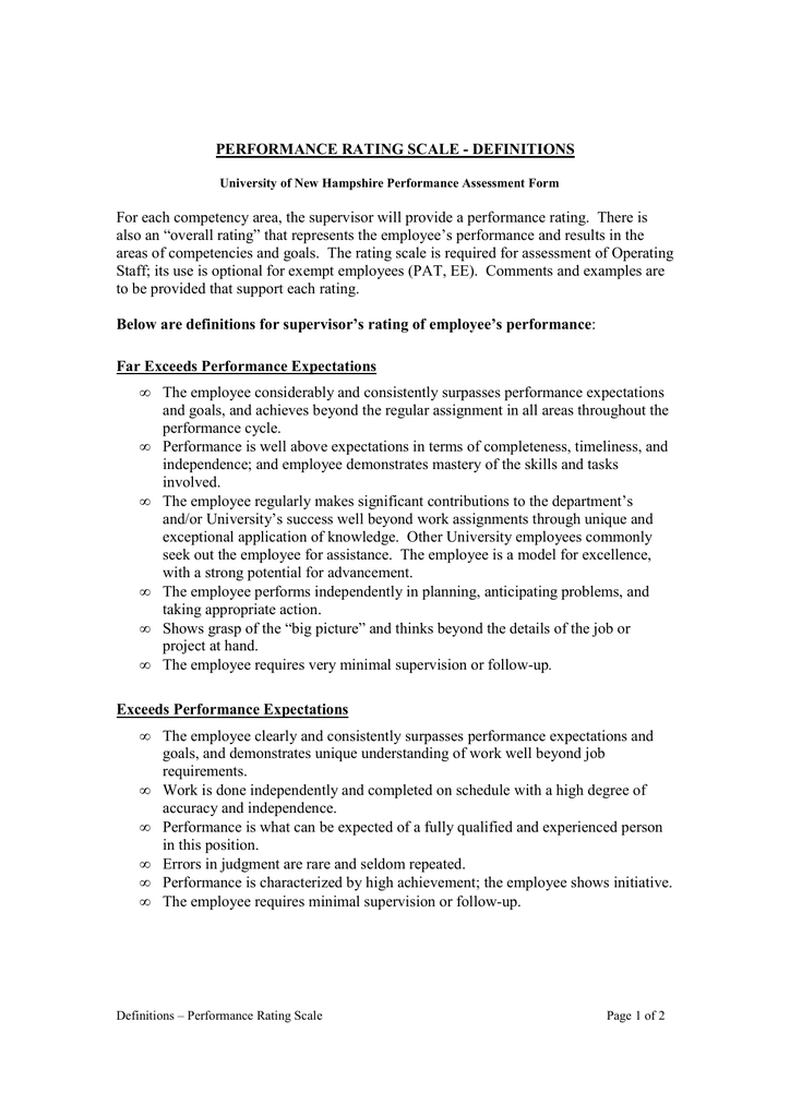 PERFORMANCE RATING SCALE DEFINITIONS