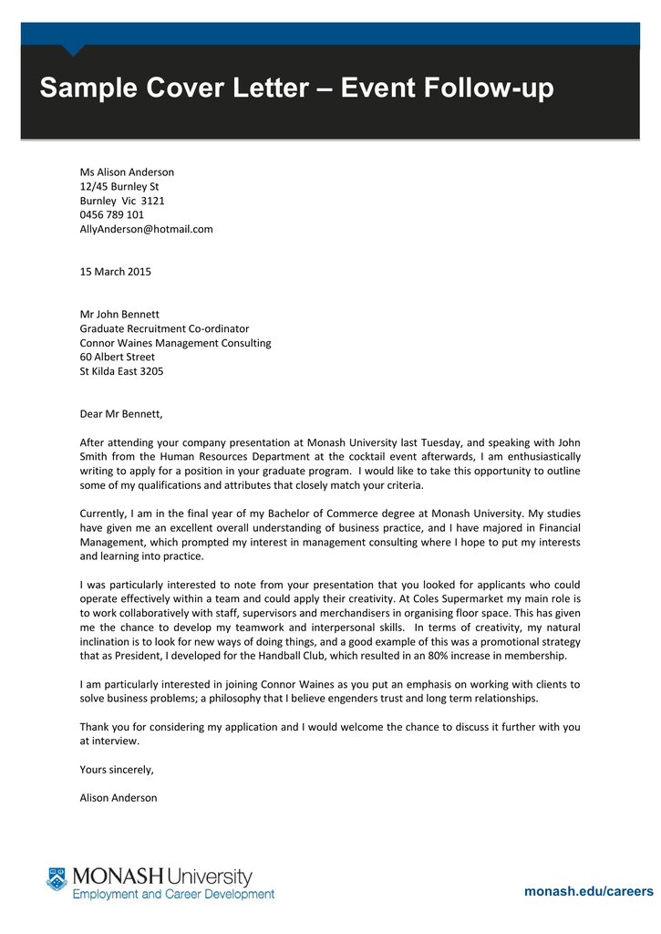 Cover Letter Sample Architecture Event Followup