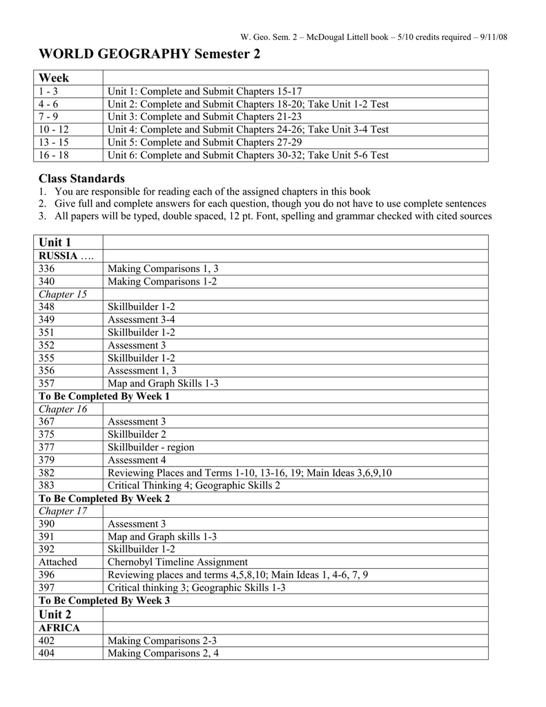 World Geography Unit 2 Practice Test Answers