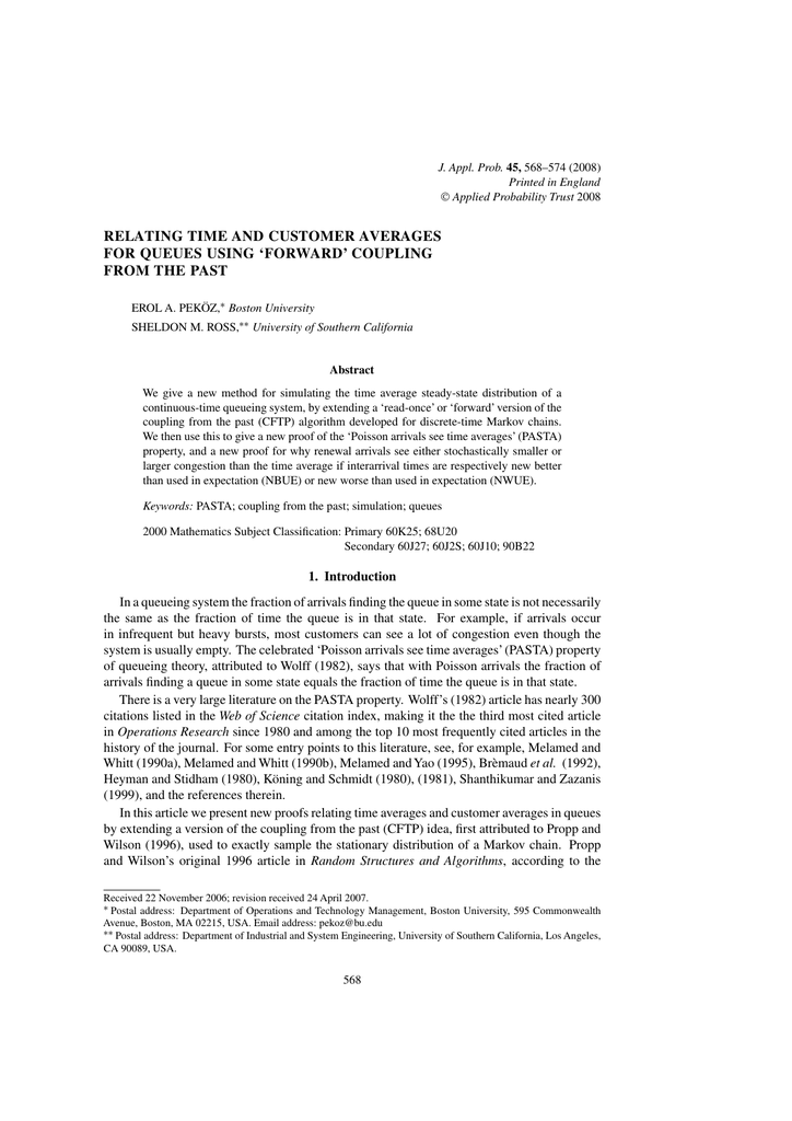 RELATING TIME AND CUSTOMER AVERAGES FOR QUEUES USING ‘FORWARD’ COUPLING
