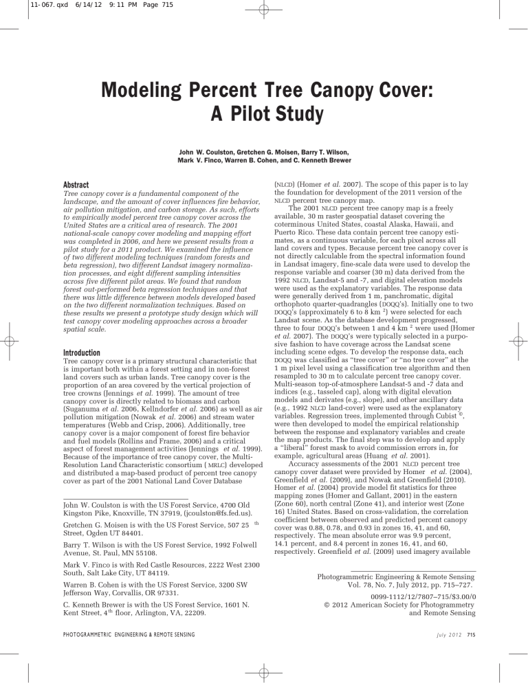 Modeling Percent Tree Canopy Cover A Pilot Study