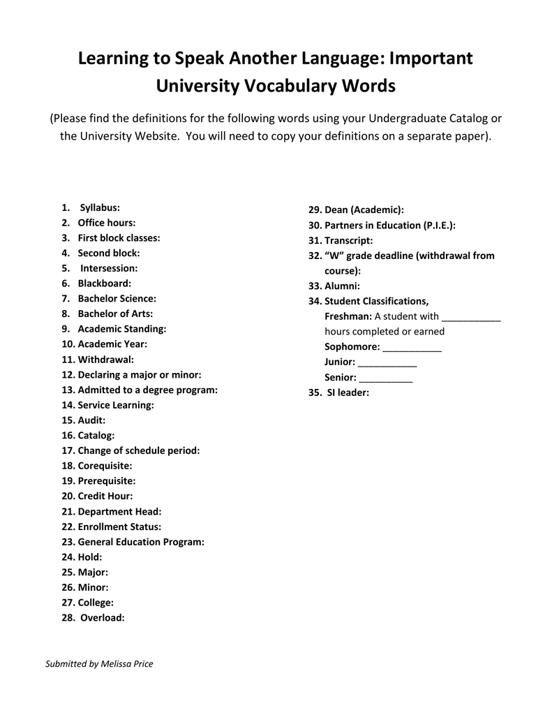 Learning to Speak Another Language Important University Vocabulary