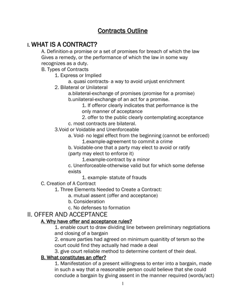 Contracts Outline WHAT IS A CONTRACT?