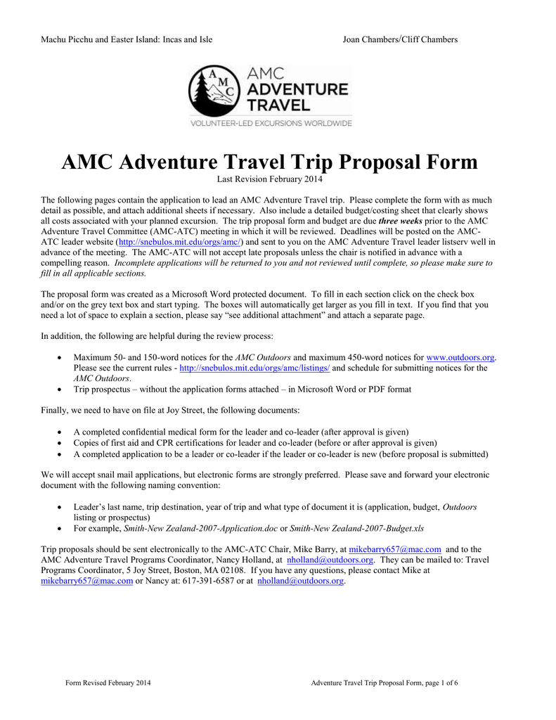 AMC Adventure Travel Trip Proposal Form
