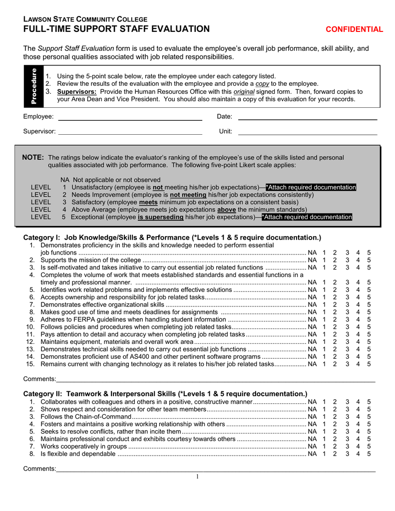 FULLTIME SUPPORT STAFF EVALUATION L S