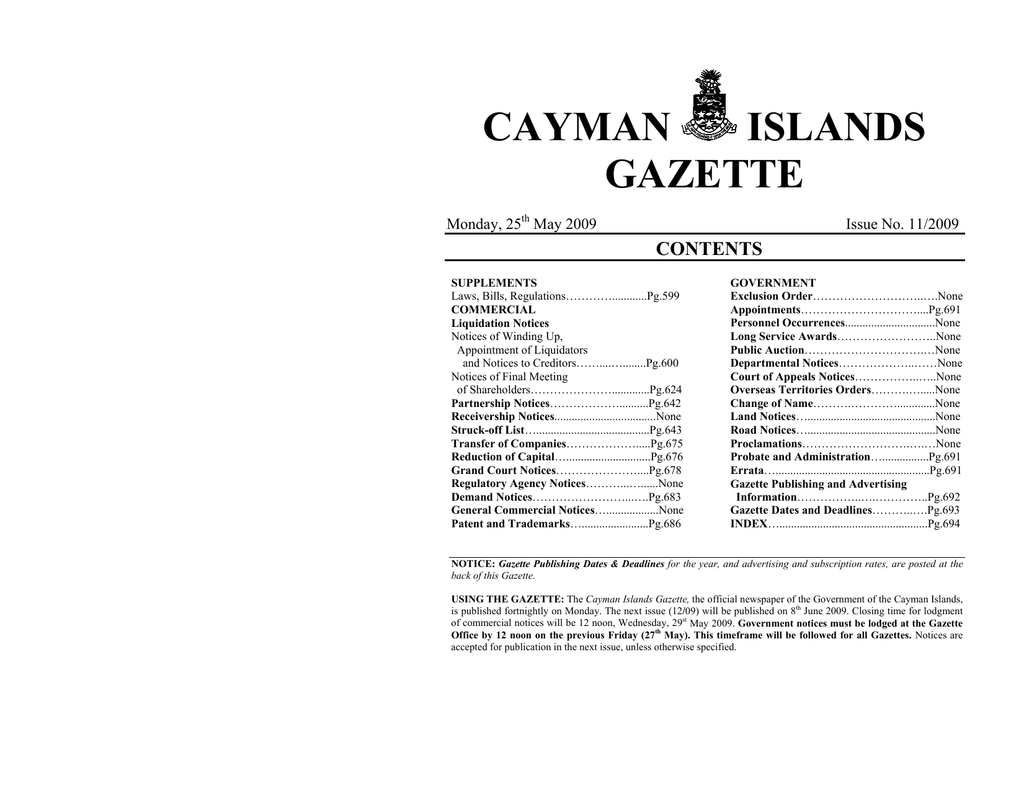 Gazette 11 Cayman Islands Government