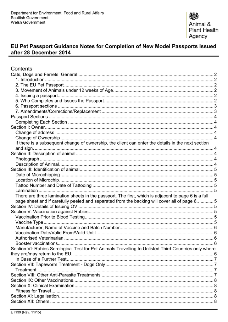 EU Pet Passport Guidance Notes for Completion of New