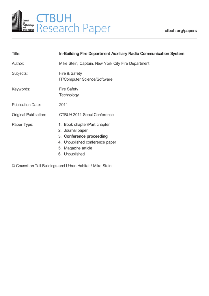 InBuilding Fire Department Auxiliary Radio Communication
