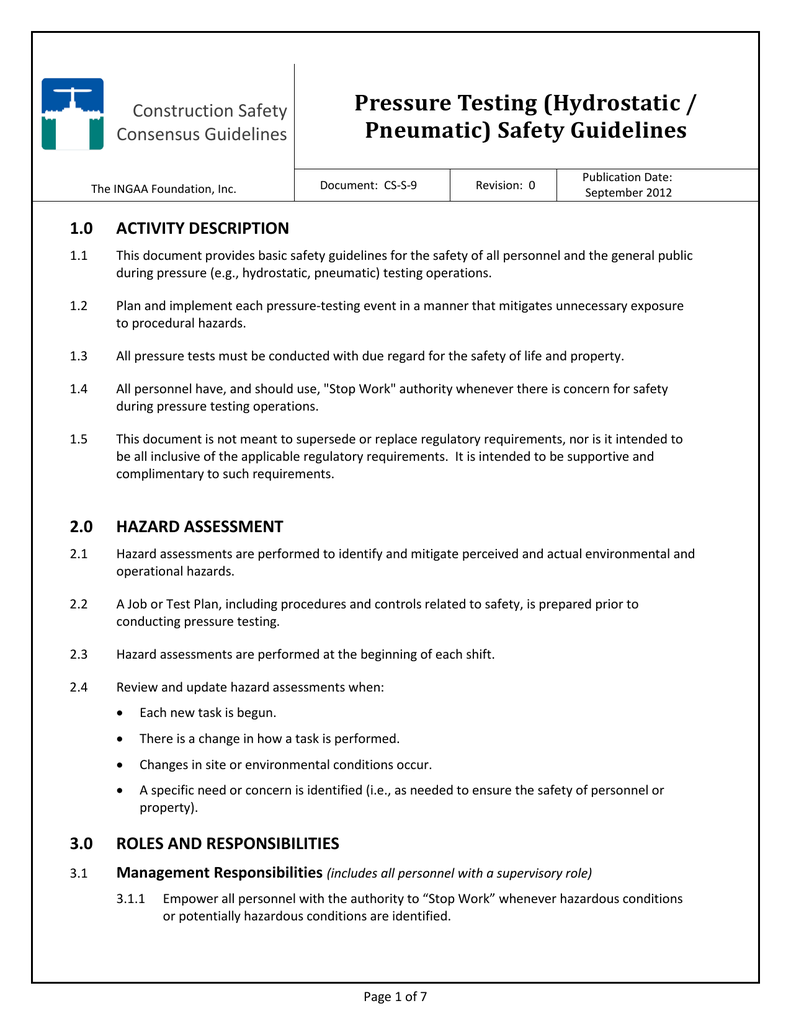 Pressure Testing (Hydrostatic / Pneumatic) Safety Guidelines