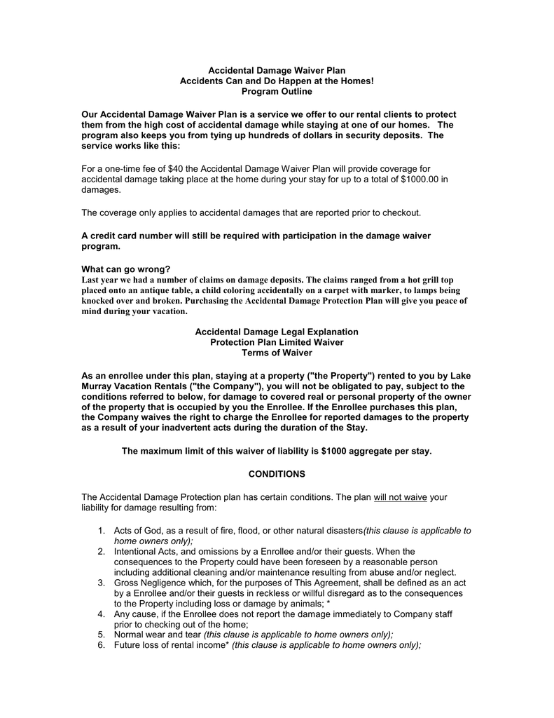 Damage Waiver Insurance Vacation Rental