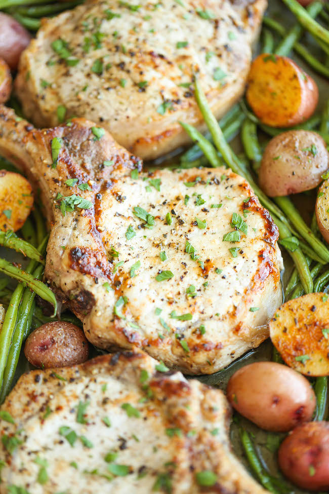 One Pan Ranch Pork Chops and Veggies Damn Delicious