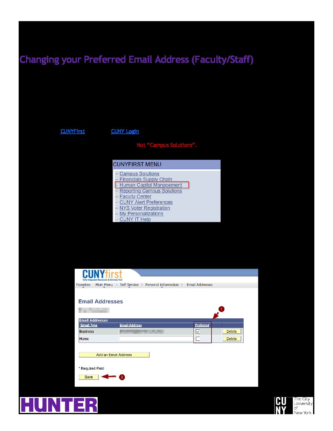 Changing Preferred Email Address (FacultyStaff) Hunter College