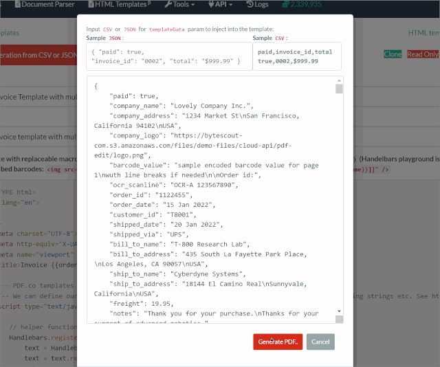 HTML Template to PDF API Create PDF Reports from HTML Templates using