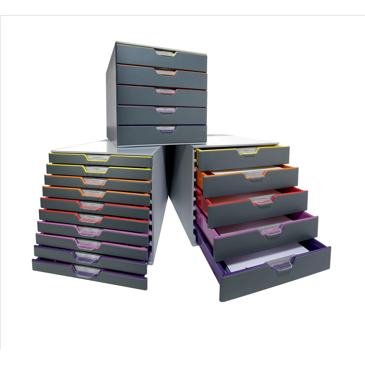 Durable Varicolor Plastic Desktop Drawer Set Stackable 5 Drawers A4 Ref