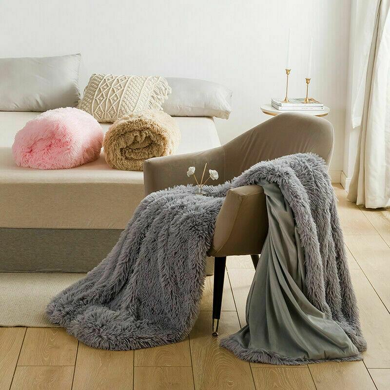 Lush Fluffy Soft Fleece Blanket Warm Teddy Cosy Throw Over Sofa Double