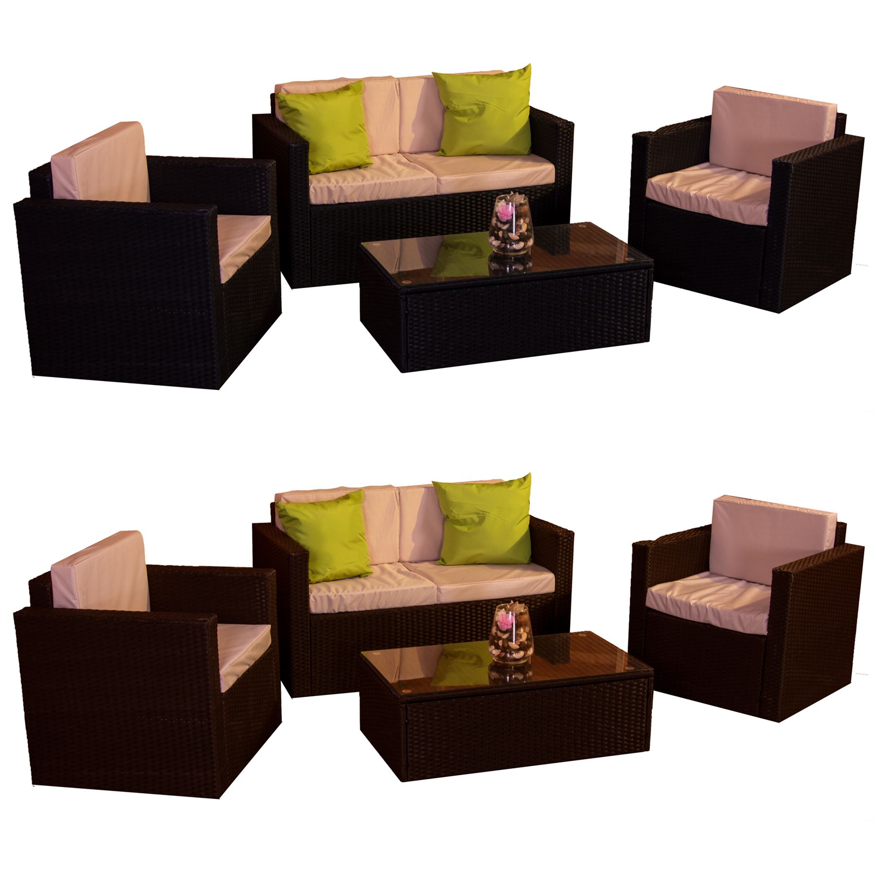 Alton Garden Rattan Furniture 4 Seater Set Black Brown Outdoor Table