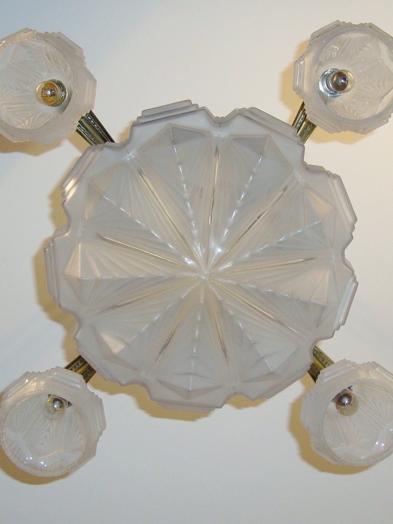 Unsigned Brass Art Deco Ceiling Light France C 1930 Jones