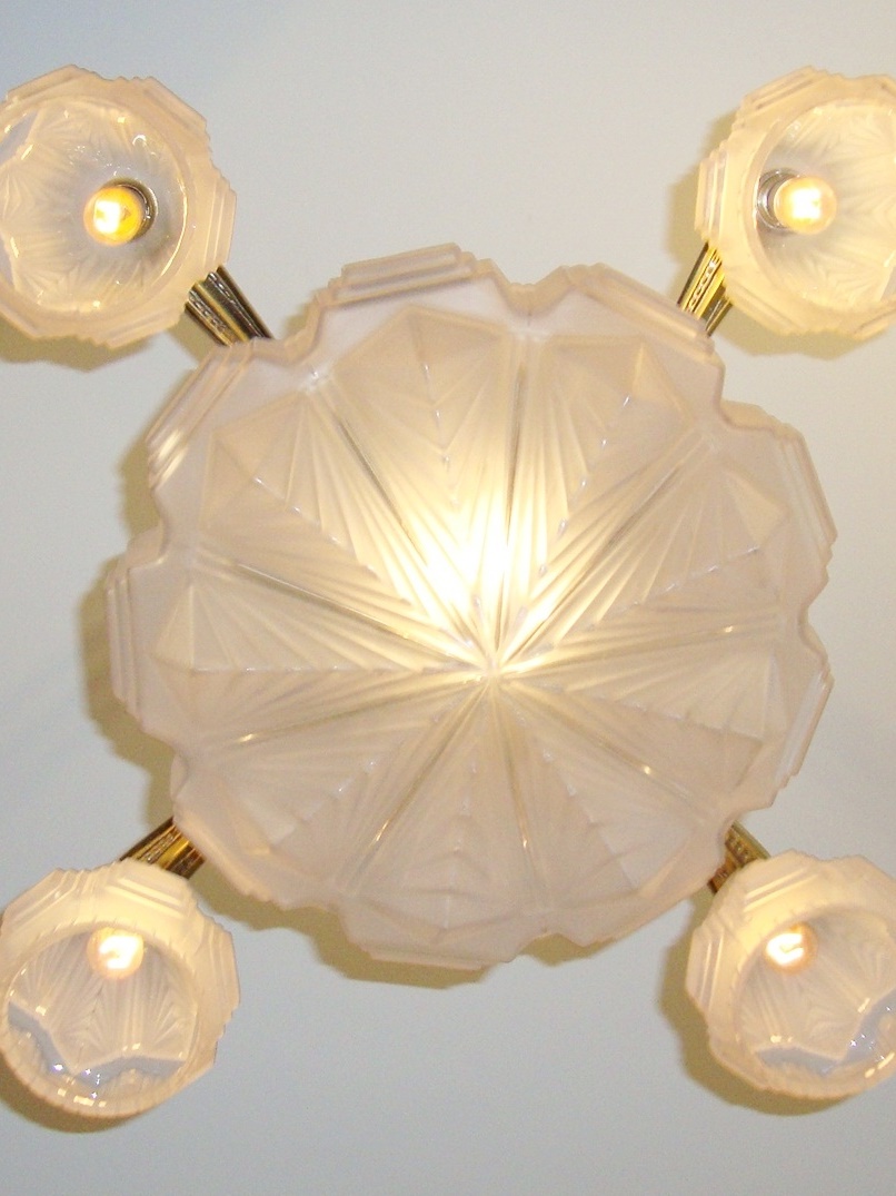 Unsigned Brass Art Deco Ceiling Light France C 1930 Jones