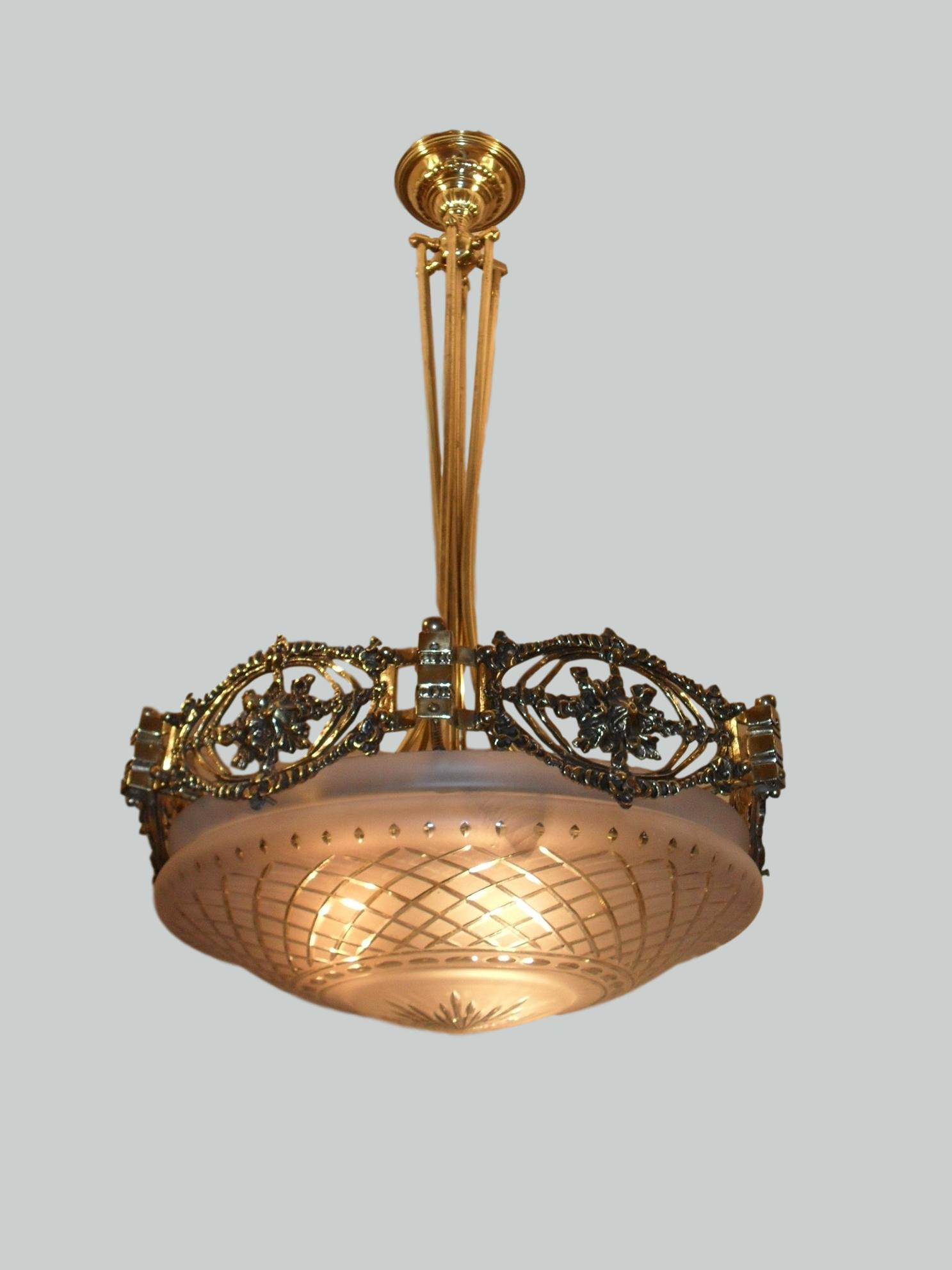Unsigned Neo Classical Cut Glass Ceiling Light France C 1905