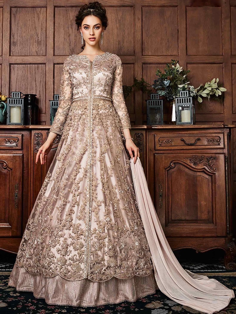 Silver Net Jacket Style Embroidered Anarkali Lehenga Suit Lehengas