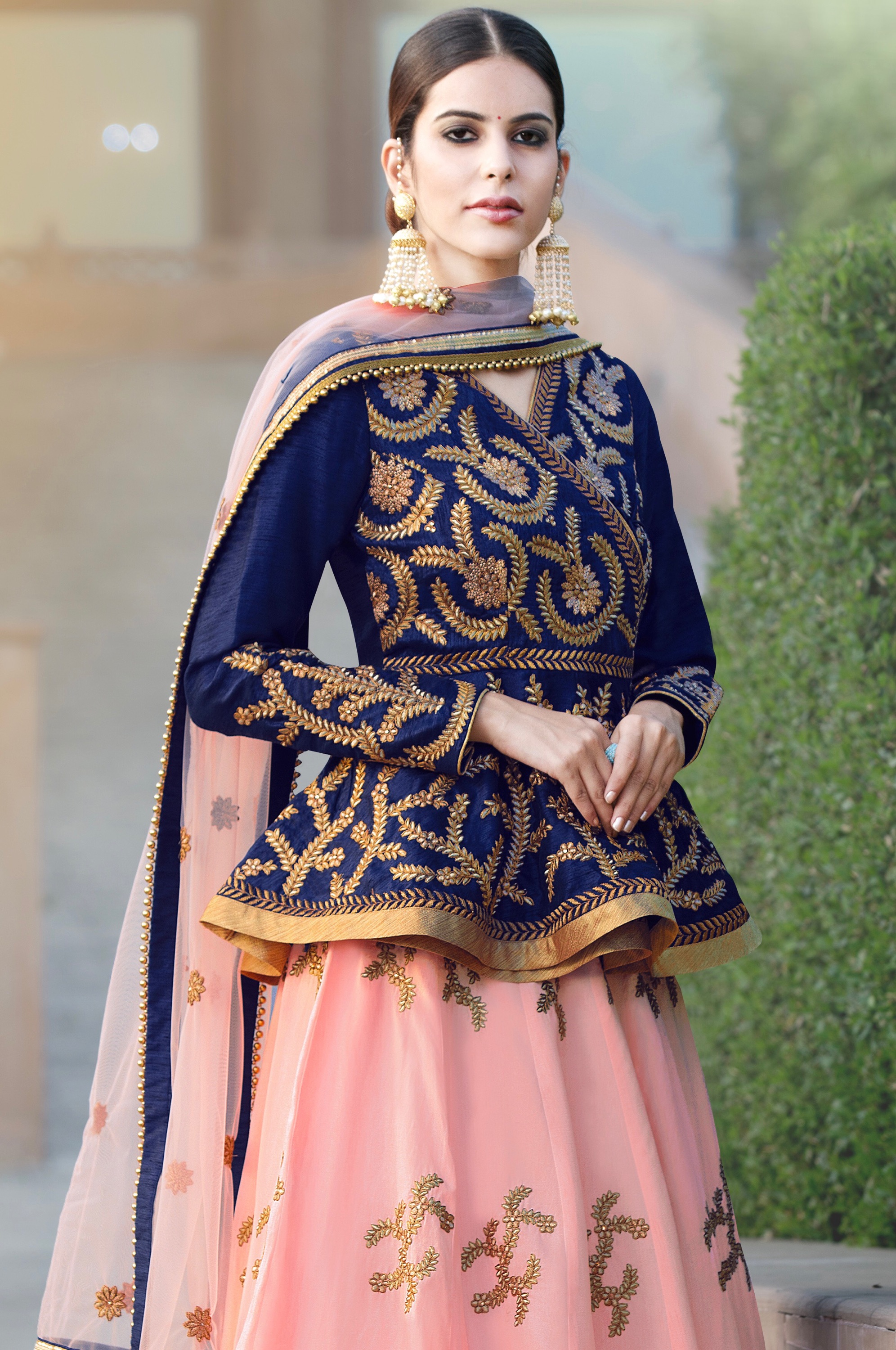 Dulhan Blue and Baby Pink Bangalori Silk Lehenga Choli Lehengas