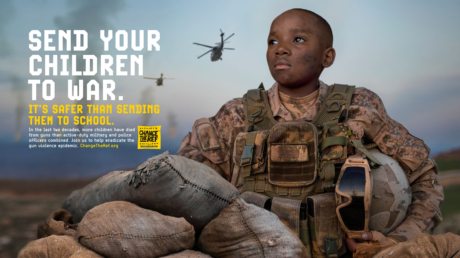 Change the Ref’s new campaign says it’s safer to send kids to war than