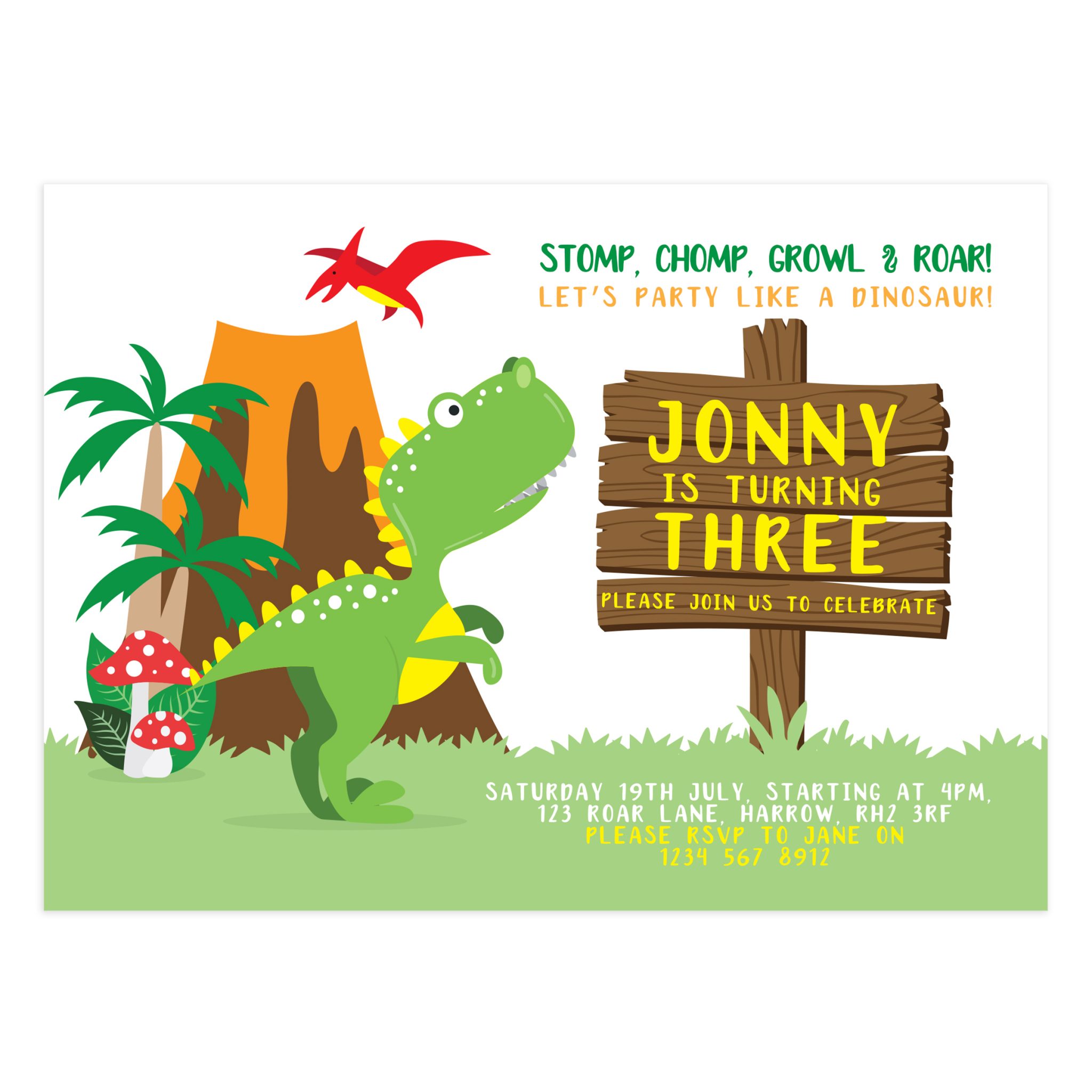 Party Like a Dinosaur Birthday Invitation Card Mockaroon