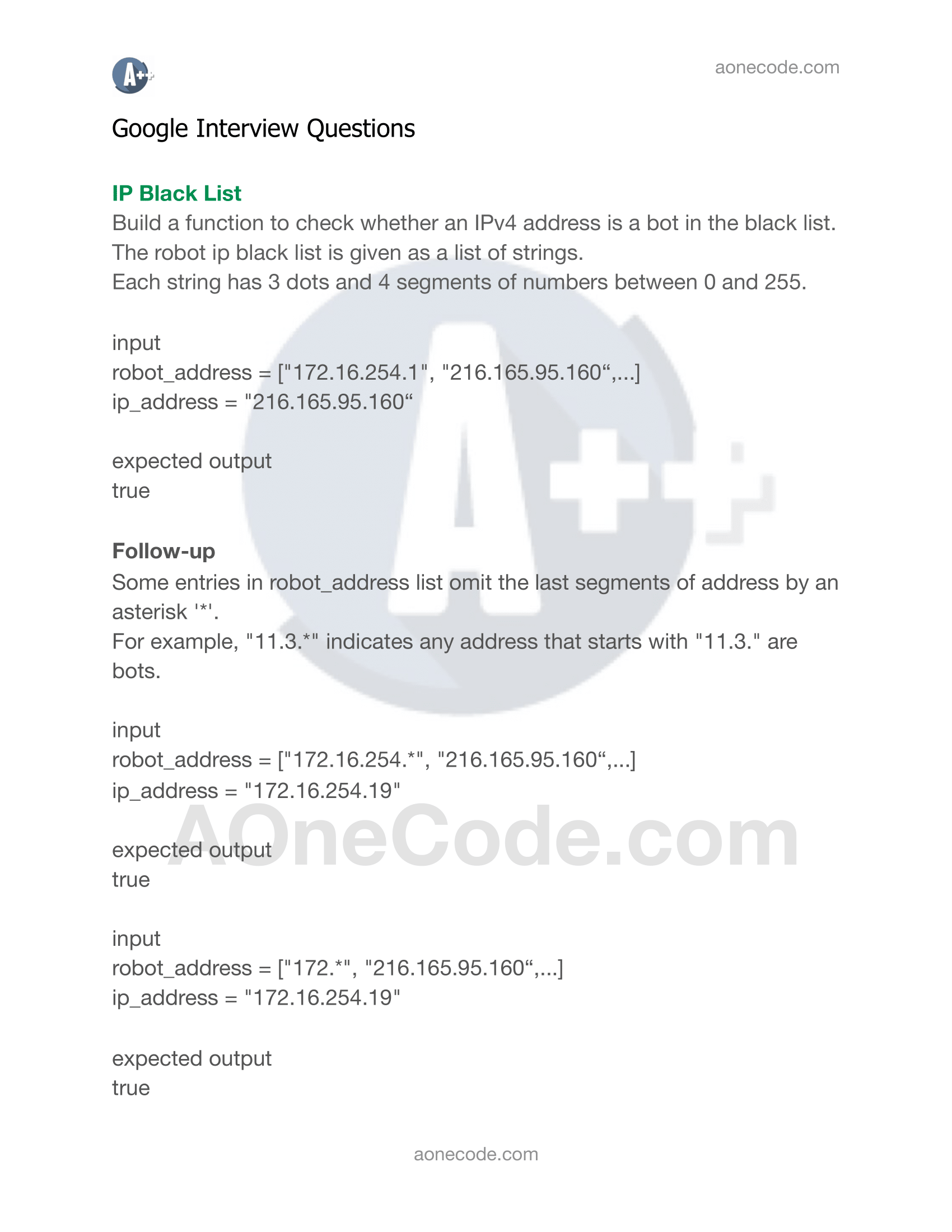 Google Interview Questions AOneCode