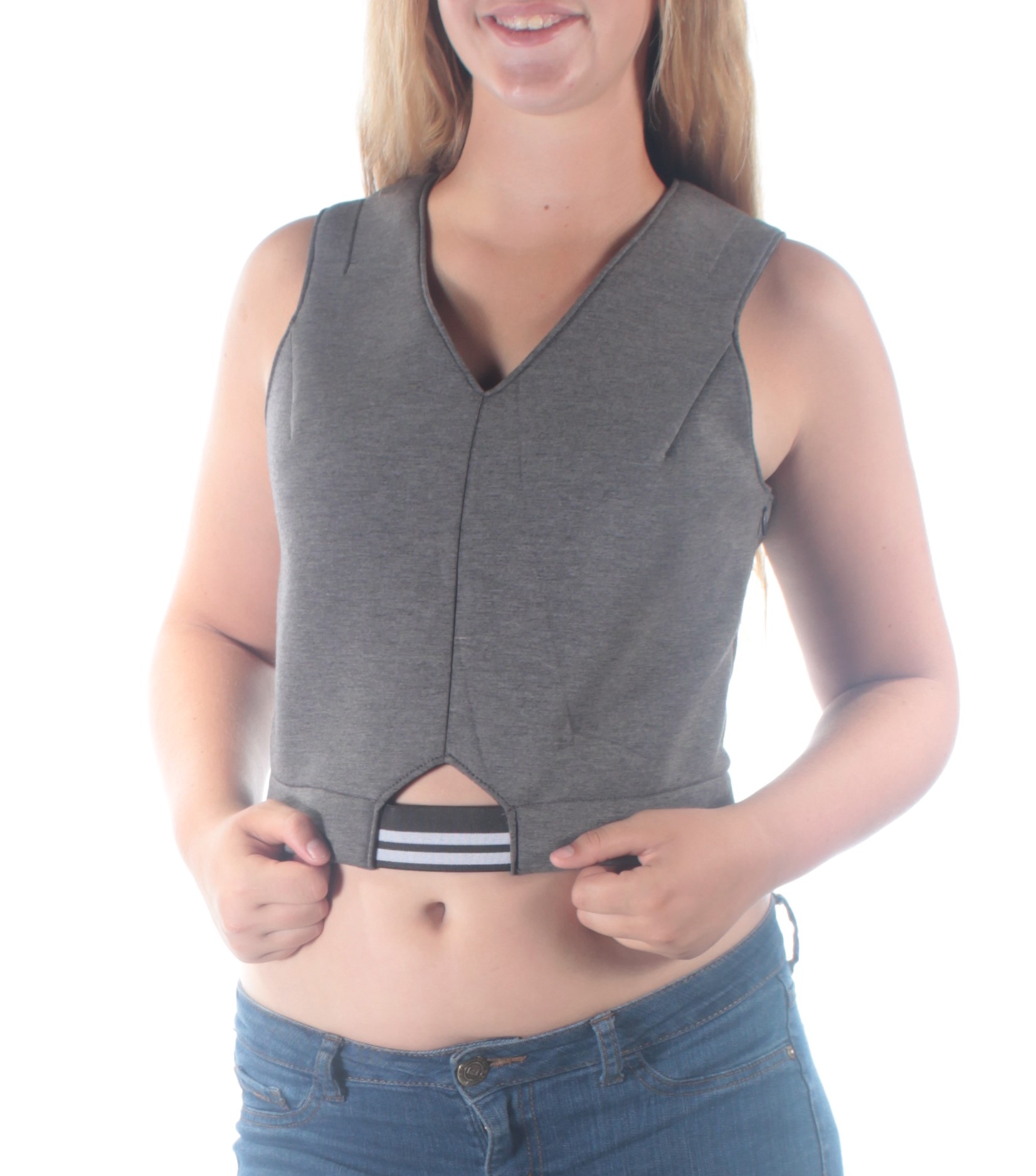 KIIND OF Womens Gray Sleeveless V Neck Crop Top Casual Top M eBay