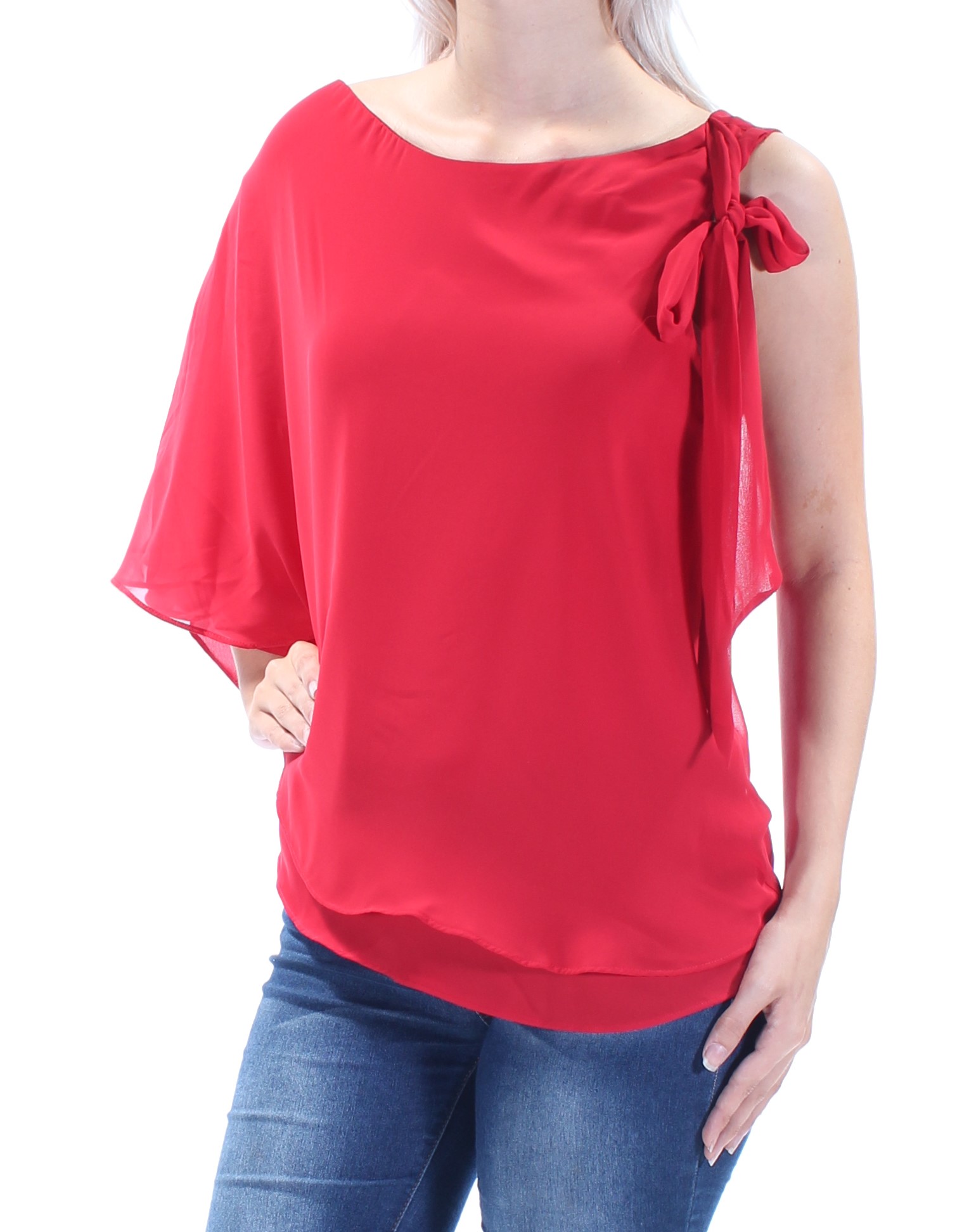 INC Womens Red Tie Boat Neck Sleeveless Tiered Casual Top