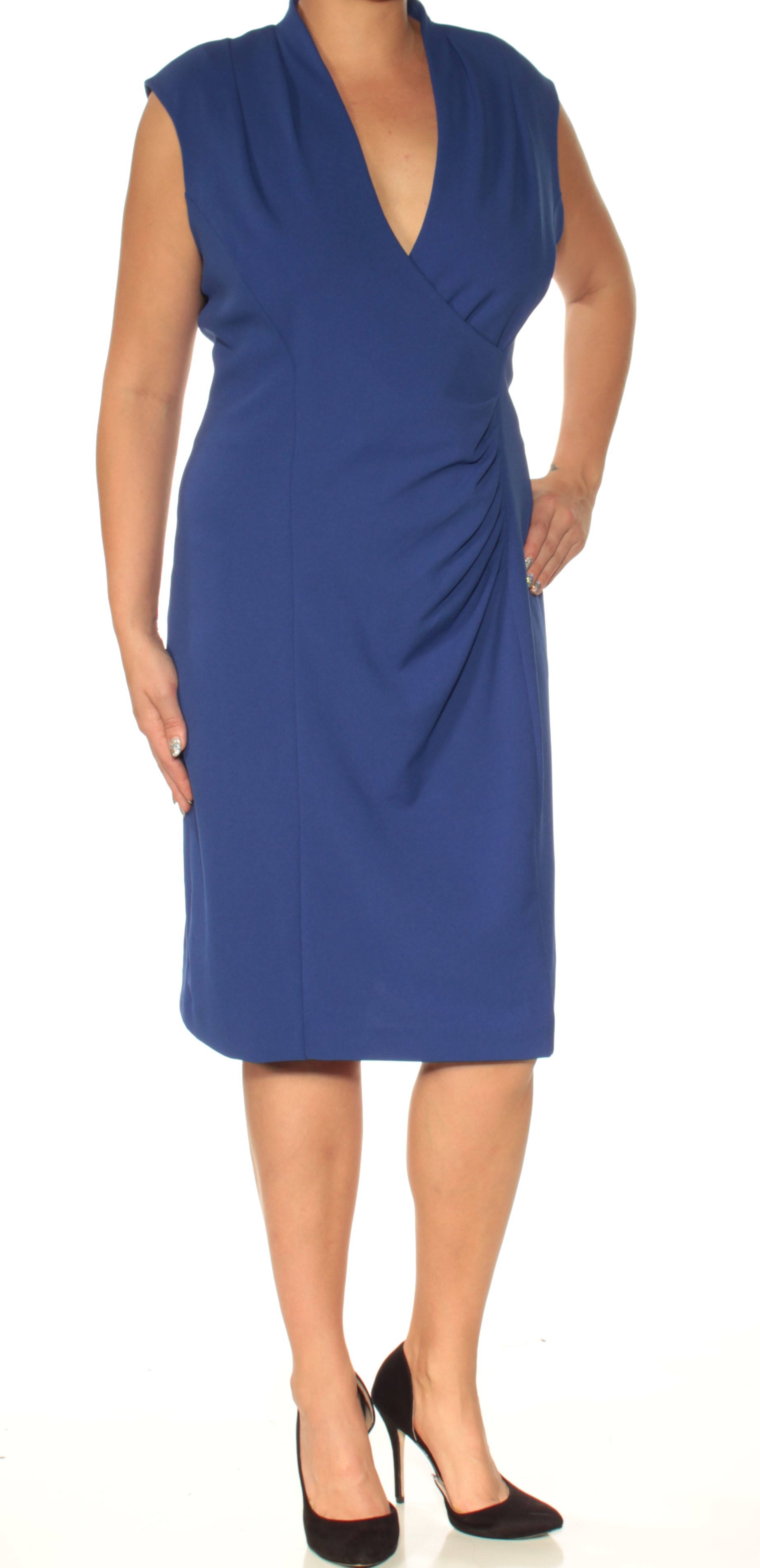 CALVIN KLEIN Womens Blue Cap Sleeve V Neck Sheath Dress Plus Size 14W eBay