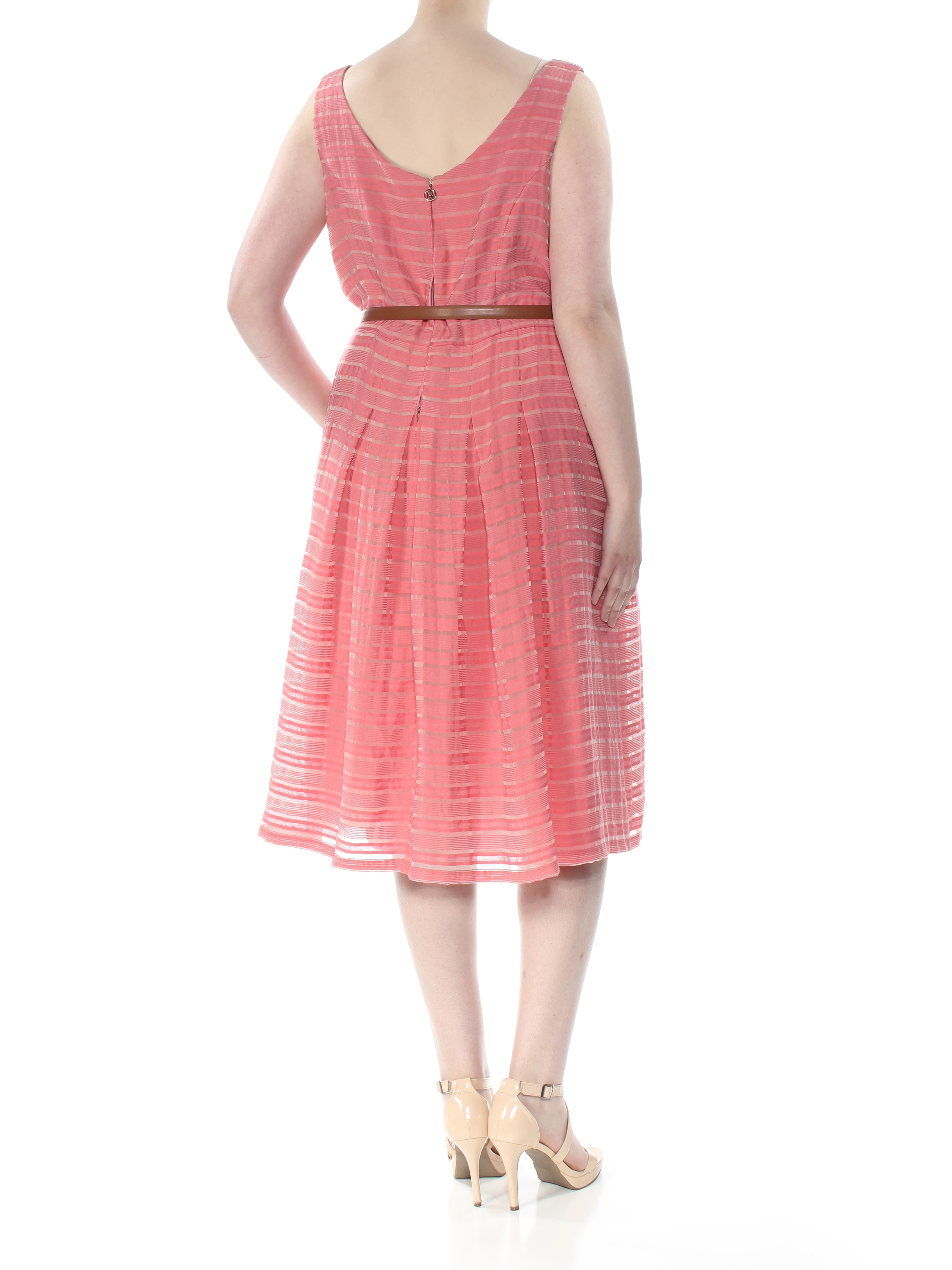 TOMMY HILFIGER 129 Womens Coral Striped Darted Belted